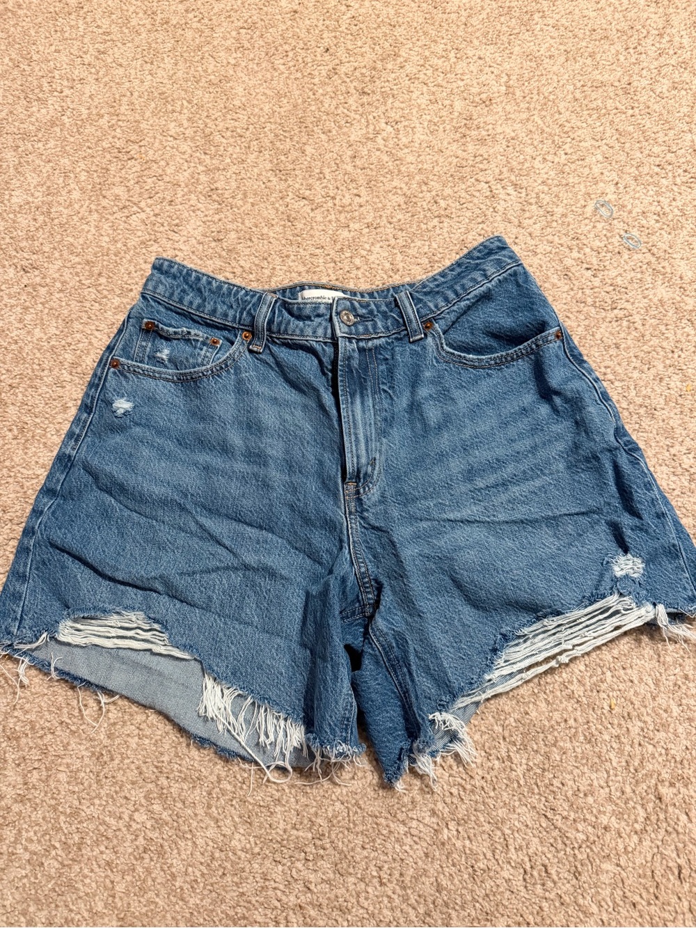 High-Rise Distressed Denim Shorts - Blue